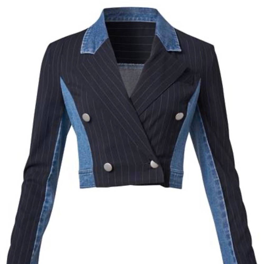 Pinstripe & denim cropped blazer